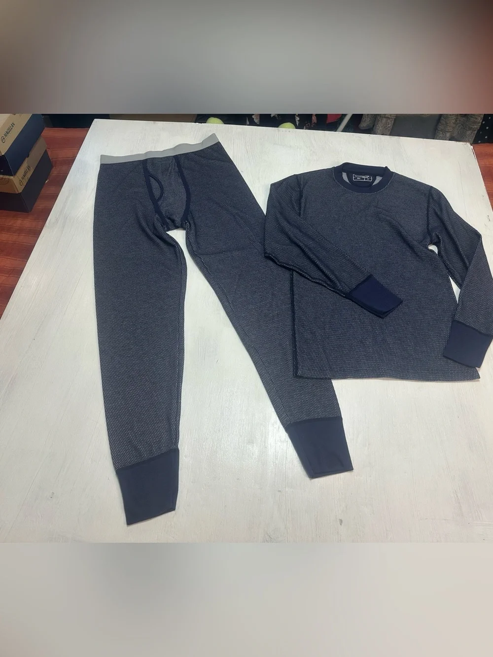 Magellan Outdoors Thermal Base Layer Set Mens M Blue Gray Waffle Knit Pants